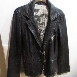 Artsy boho rare  Embellished Black leather jacket lined S